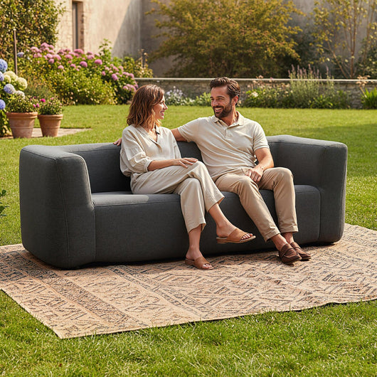 Divano gonfiabile da campeggio con copertura rimovibile e seduta spaziosa, Poltrona a 2 posti portatile per soggiorno Grigio-Divani da terra