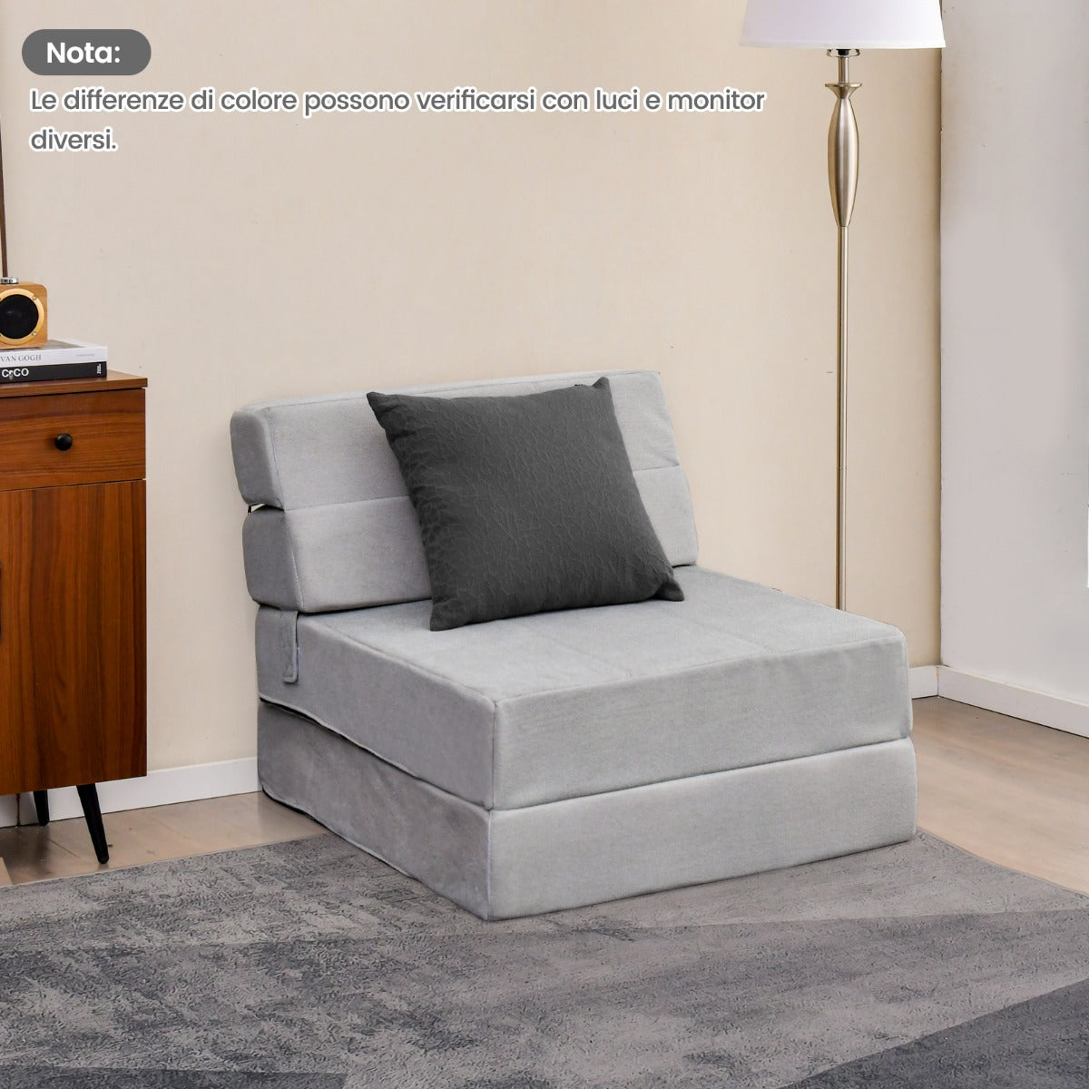 Divano letto convertibile in schiuma ad alta densit¨¤ copertura rimovibile lavabile, Materasso da pavimento Grigio-Divani letto