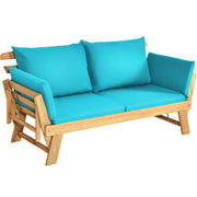 Divano letto convertibile in legno d'acacia con braccioli regolabili cuscini, Chaise longue da esterno Verde chiaro-Poltrone e sdraio