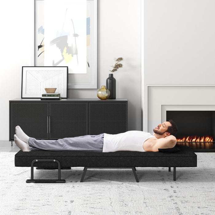 Divano letto trasformabile con schienale regolabile in 6 posizioni cuscino rimovibile, Divano chaise lounge Nero-Divani letto