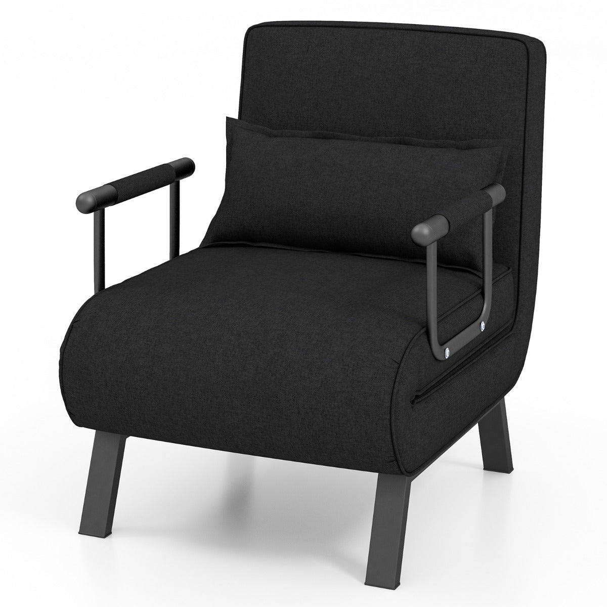 Divano letto trasformabile con schienale regolabile in 6 posizioni cuscino rimovibile, Divano chaise lounge Nero-Divani letto