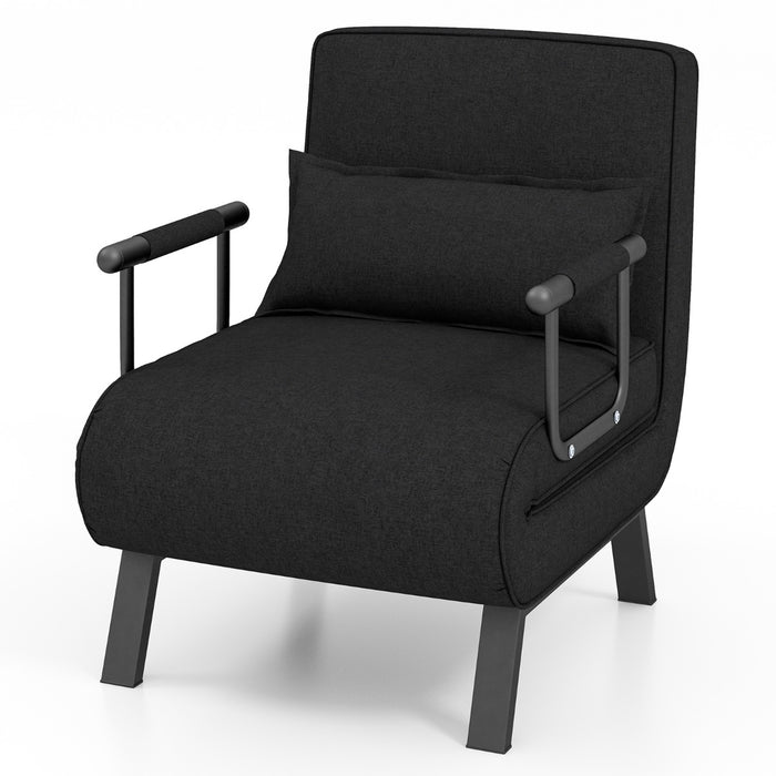 Divano letto trasformabile con schienale regolabile in 6 posizioni cuscino rimovibile, Divano chaise lounge Nero-Divani letto
