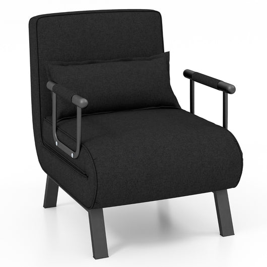 Divano letto trasformabile con schienale regolabile in 6 posizioni cuscino rimovibile, Divano chaise lounge Nero-Divani letto