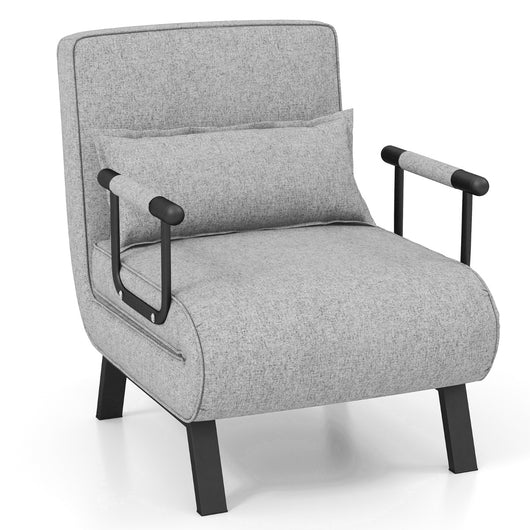 Divano letto trasformabile con schienale regolabile in 6 posizioni cuscino rimovibile, Divano chaise lounge Grigio-Divani letto