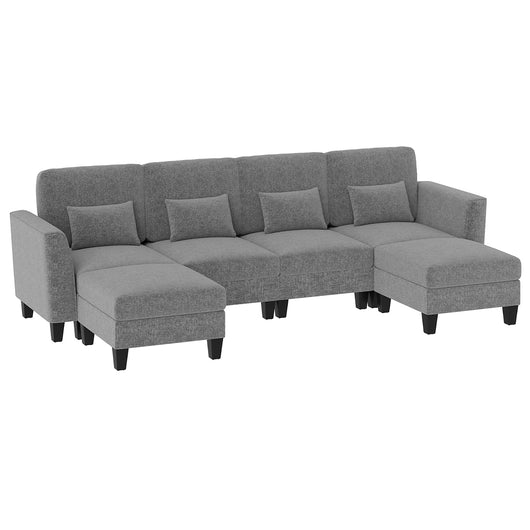 Divano modulare divano a forma di u con porte di ricarica usb e tipo-c, Divano con doppio chaise longue per soggiorno Grigio-Divani da terra