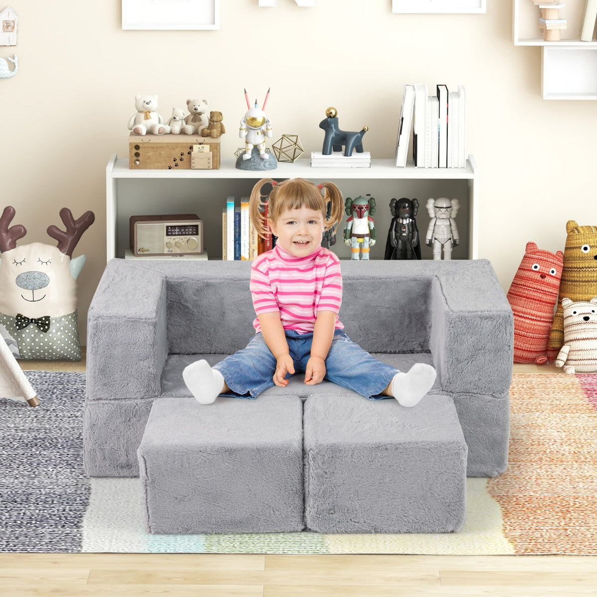 Divano modulare in schiuma convertibile per bambini, Set di divano morbido per bambini per piccole stanze da gioco Grigio-Divani per bimbi