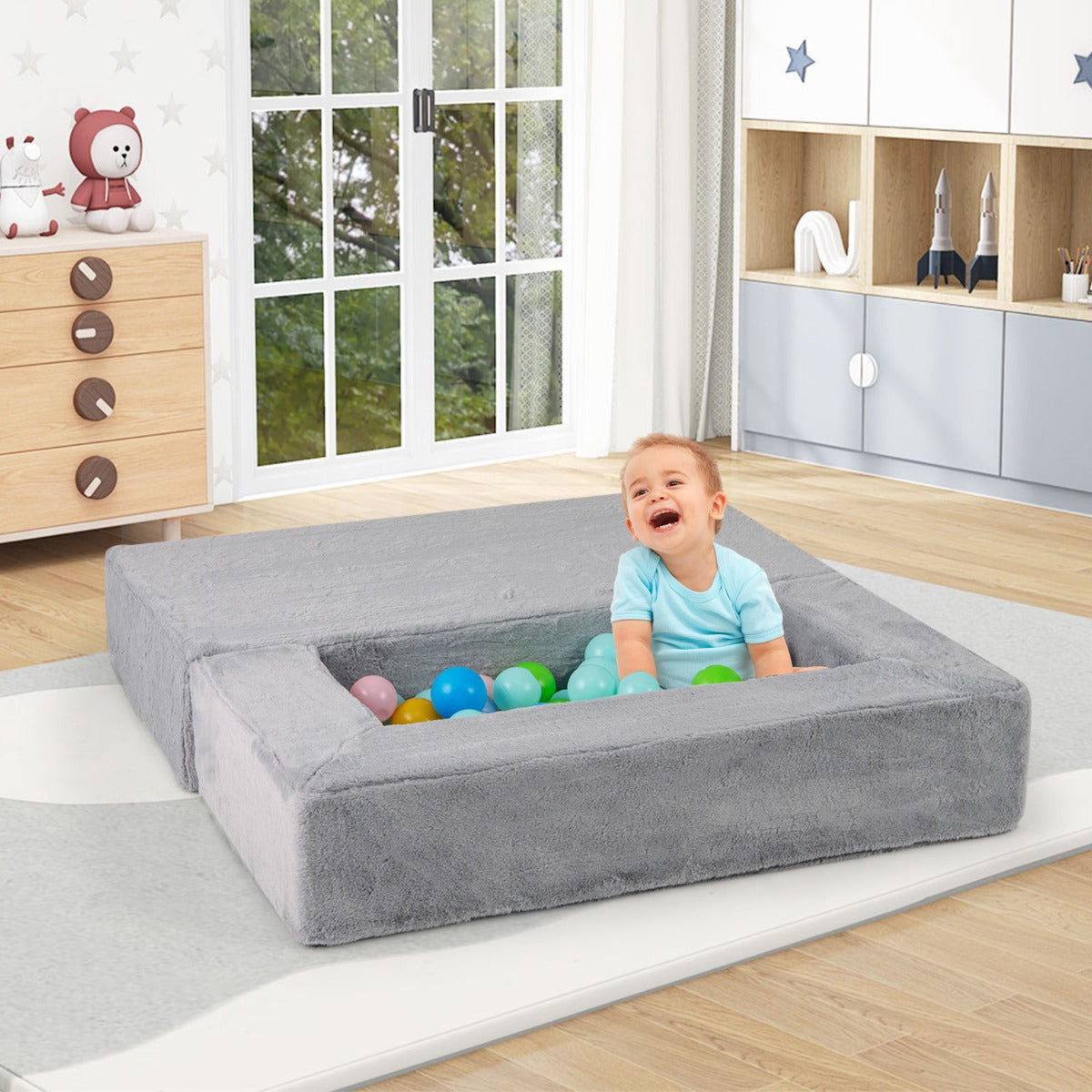 Divano modulare in schiuma convertibile per bambini, Set di divano morbido per bambini per piccole stanze da gioco Grigio-Divani per bimbi