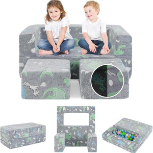 Divano giocattolo per bambini a 2 posti con rivestimento in flanella rimovibile e lavabile in lavatrice, Divano modulare Grigio-Divani per bimbi