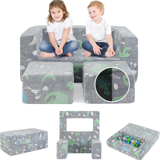 Divano giocattolo per bambini a 2 posti con rivestimento in flanella rimovibile e lavabile in lavatrice, Divano modulare Grigio-Divani per bimbi