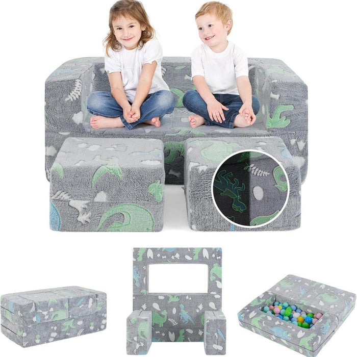 Divano giocattolo per bambini a 2 posti con rivestimento in flanella rimovibile e lavabile in lavatrice, Divano modulare Grigio-Divani per bimbi