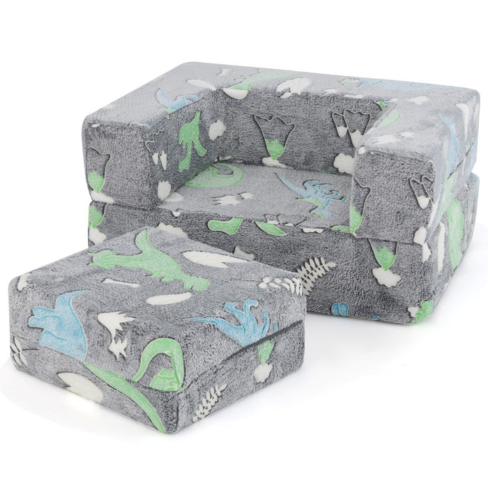 Divano per bambini piccoli con cuscino, Poltrona per bambini che brilla al buio con fodera lavabile Dinosauro Grigio-Divani per bimbi