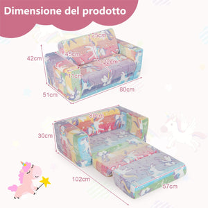 Divano per bambini con schienale ribaltabile, Divano convertibile con copertura in flanella rimovibile Colorato-Divani per bimbi