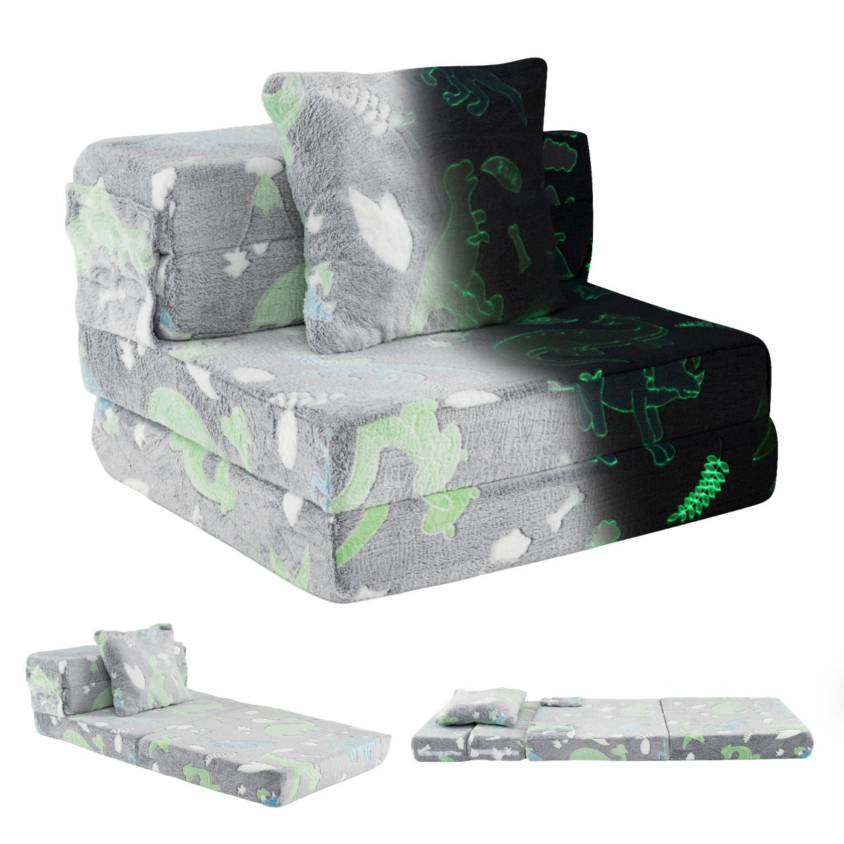 Divano letto 3-in-1 con coperture lavabili a cerniera e cuscino extra-Sofa per bambini che luminesce Grigio