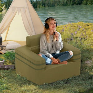 Poltrona da campeggio gonfiabile con pompa ad aria, Divano portatile per interno ed esterno per soggiorno Verde-Divani da terra