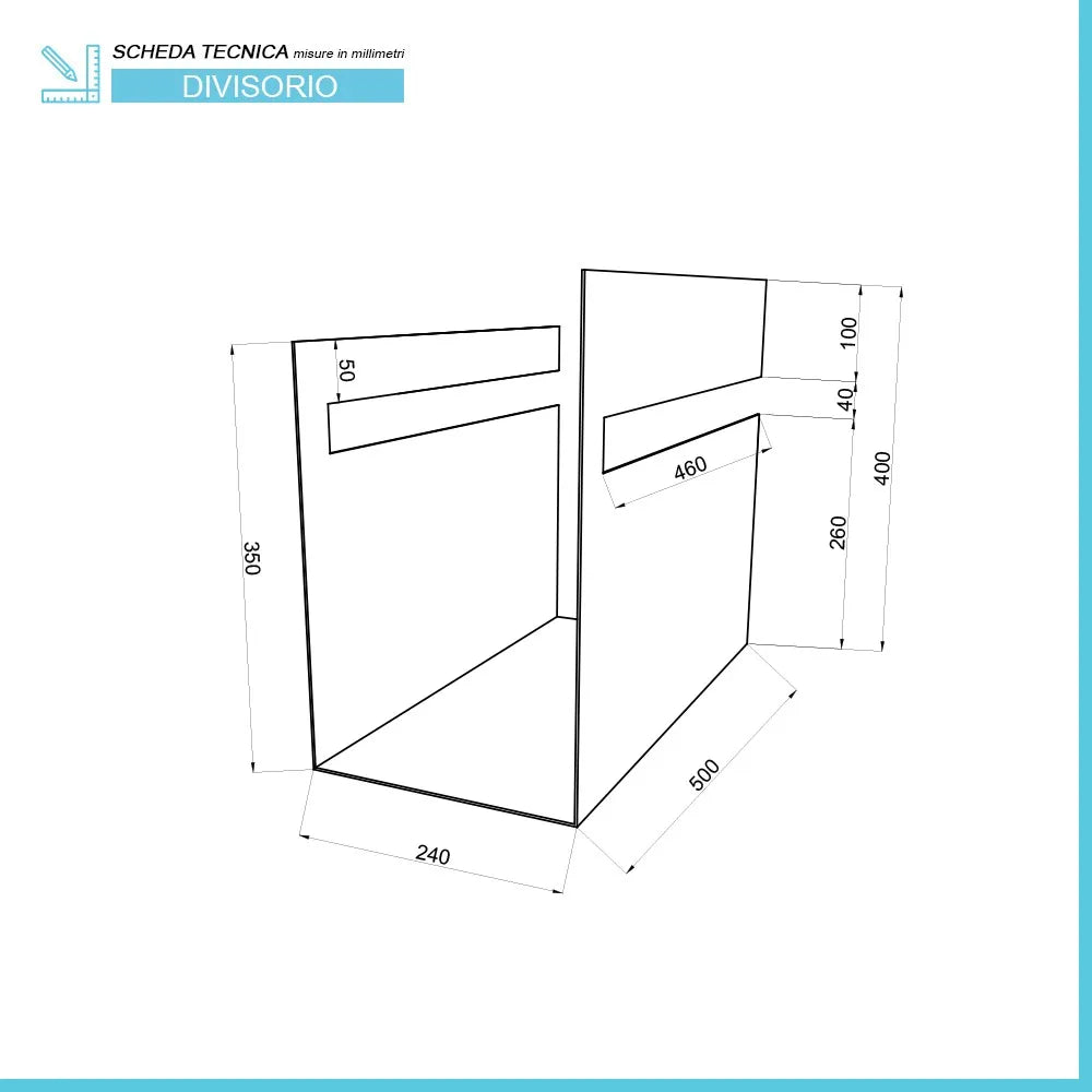 Divisorio portaoggetti 24 cm in metallo antracite per mensola serie Linea