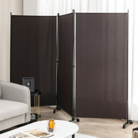 Divisorio a 3 pannelli-Paravento in tessuto portatile con ruote per privacy, Divisorio indipendente per casa e ufficio Marrone