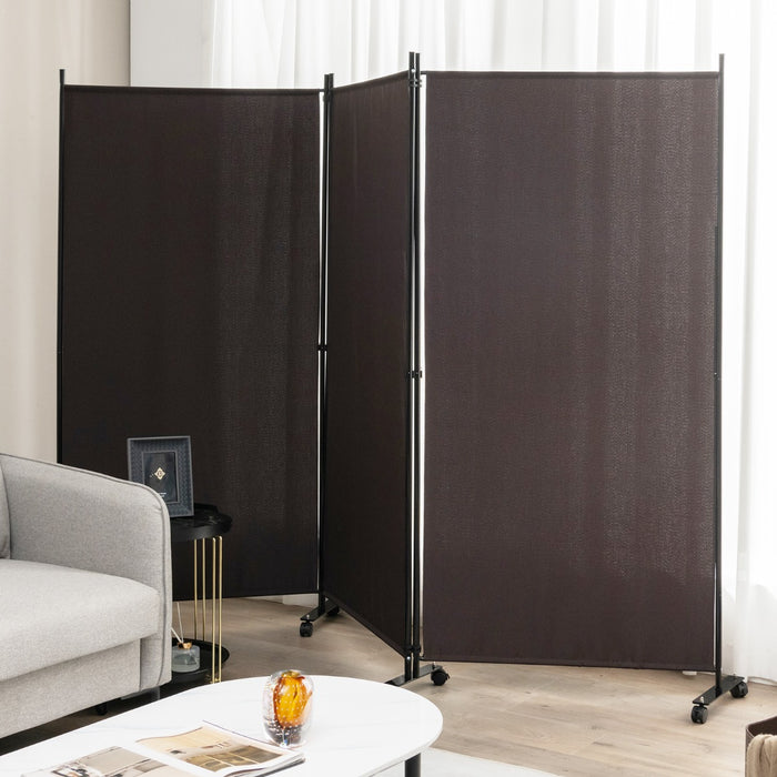 Divisorio a 3 pannelli-Paravento in tessuto portatile con ruote per privacy, Divisorio indipendente per casa e ufficio Marrone