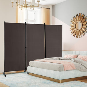 Divisorio a 3 pannelli-Paravento in tessuto portatile con ruote per privacy, Divisorio indipendente per casa e ufficio Marrone