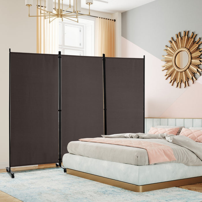 Divisorio a 3 pannelli-Paravento in tessuto portatile con ruote per privacy, Divisorio indipendente per casa e ufficio Marrone