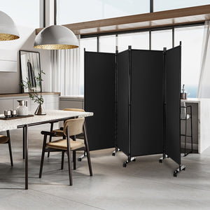 Divisorio con 4 pannelli su ruote-Paravento portatile in tessuto per casa ufficio soggiorno Nero