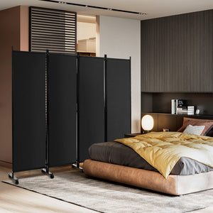 Divisorio con 4 pannelli su ruote-Paravento portatile in tessuto per casa ufficio soggiorno Nero