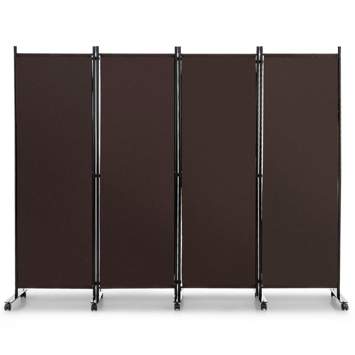 Divisorio con 4 pannelli su ruote-Paravento portatile in tessuto per casa ufficio soggiorno Marrone