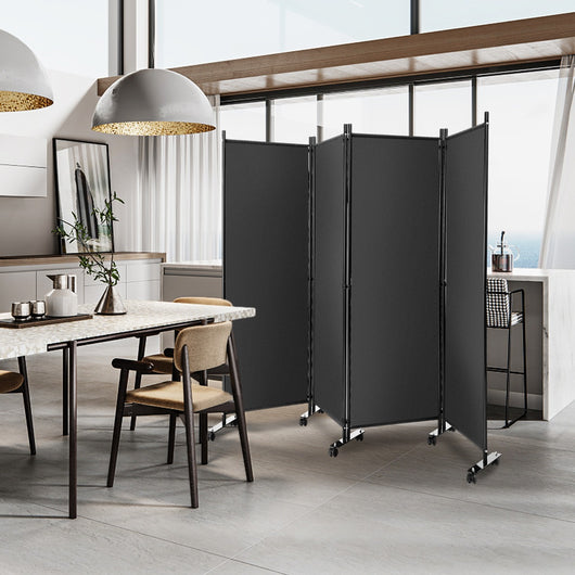 Divisorio con 4 pannelli su ruote-Paravento portatile in tessuto per casa ufficio soggiorno Grigio
