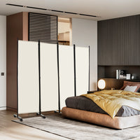 Divisorio con 4 pannelli su ruote-Paravento portatile in tessuto per casa ufficio soggiorno Beige