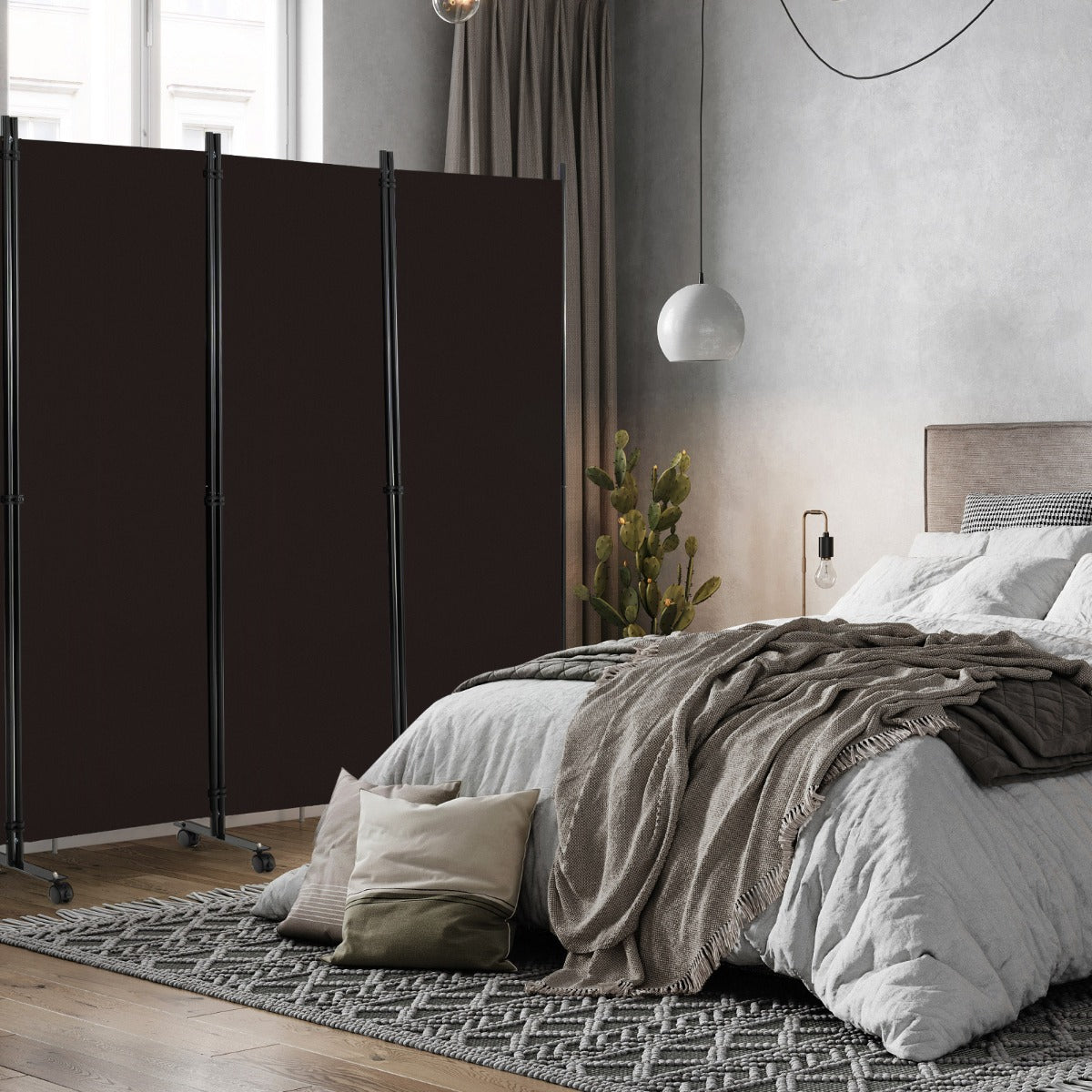 Divisorio pieghevole a 6 pannelli con ruote bloccabili-Separ¨¨ per interni 172cm da soggiorno ufficio Marrone