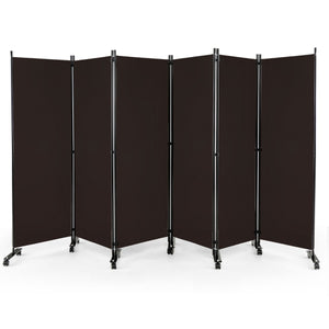 Divisorio pieghevole a 6 pannelli con ruote bloccabili-Separ¨¨ per interni 172cm da soggiorno ufficio Marrone