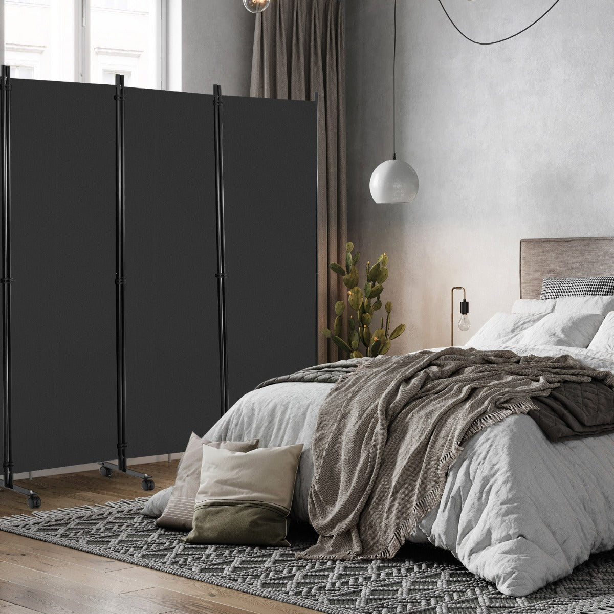 Divisorio pieghevole a 6 pannelli con ruote bloccabili-Separ¨¨ per interni 172cm da soggiorno ufficio Grigio