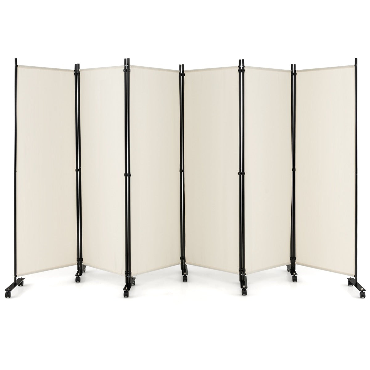 Divisorio pieghevole a 6 pannelli con ruote bloccabili-Separ¨¨ per interni 172cm da soggiorno ufficio Beige