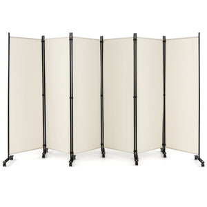 Divisorio pieghevole a 6 pannelli con ruote bloccabili-Separ¨¨ per interni 172cm da soggiorno ufficio Beige