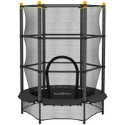 Tappeto Elastico per Bambini con Rete di Sicurezza e Pali Imbottiti Età 3-10 Anni, Ø140 x 190 cm, Nero