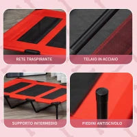 Lettino per Cani 50kg max Rialzato con Borsa da Viaggio, in Metallo e Tessuto Oxford, 122x92x23 cm, Rosso