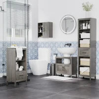 kleankin Pensile Bagno con 3 Ripiani Aperti e Armadietto in Legno Truciolare, 48x20x50cm, Grigio