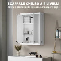 Mobile da Bagno a Parete in Legno con 2 Ripiani Regolabili su 3 Livelli, 61x20x84 cm, Bianco