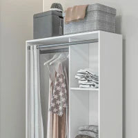 Armadio Guardaroba con Barra Appendiabiti, 3 Cassetti in Tessuto e 3 Ripiani, 105x48x160 cm, Bianco e Grigio