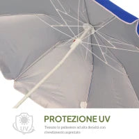 Ombrellone da Spiaggia Inclinabile con Fodera Riflettente, in Acciaio e Poliestere, Ø1.7x2.05 m, Blu