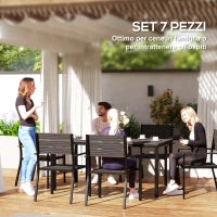 Set da Esterno con Tavolo da Pranzo Rettangolare e 6 Sedie Impilabili con Braccioli, Marrone