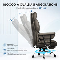 Sedia da Ufficio - RATTANTREE - Poltrona presidenziale - Sedia Girevole con Schienale Alto in Pelle, con Poggiatesta, Bracciolo e Poggiapiedi Retrattile - Marrone