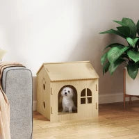 Casetta per Cani da Interni con Finestrella e Ingresso Anteriore, in Legno, 49.5x41x51 cm, color Rovere