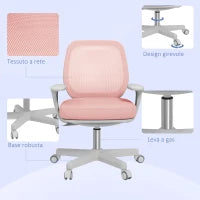 Sedia da Ufficio Ergonomica ad Altezza Regolabile con 5 Rotelle, 55x48x82.5-94.5 cm, Rosa