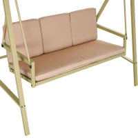 Dondolo 3 Posti con Tettuccio Inclinabile e Cuscini, in Acciaio e Textilene, 200x125x175 cm, Beige e Marrone