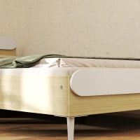Letto per Bambini 3-10 Anni Basso con Sponde Laterali Alte, in Legno, 194.8x103x60.5 cm, Bianco e color Legno