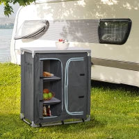 Cucina da Campeggio Doppio Armadietto, 3 Mensole e Sacca di Trasporto, Telaio Alluminio 96Lx49.5Px104cm Grigio