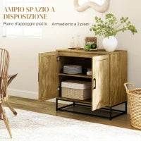 Credenza da Soggiorno a 2 Livelli con Ripiano Regolabile, in Legno e Acciaio, 80x40x78 cm, Marrone e Nero