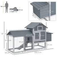 Pollaio Prefabbricato in Legno per 2 Galline con Recinzione e Nido per Cova, 150.5x54x87cm