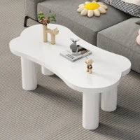 Tavolino da caffè irregolare a forma di osso, piano in MDF e gambe in PVC, con base in feltro, Bianco