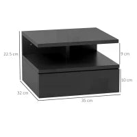 Comodino Sospeso per Camera da Letto con Cassetto e Ripiano Aperto in Legno, 35x32x22.5 cm, Nero Lucido